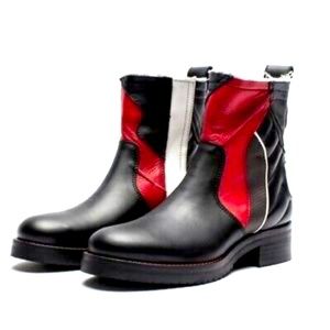 Zadig & Voltaire Empress Biker Motorcycle Boots Black Red White Size EUR 38